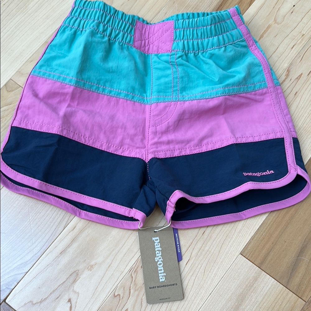 Patagonia Baby Boarshorts - Pink and Teal- SLIM size 3T- NWT